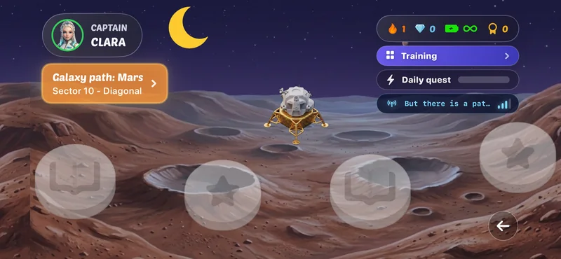 Oyster uygulamasında Mars yüzeyindeki kitap, yıldız ve sandık görevlerinden oluşan galaksi rotası